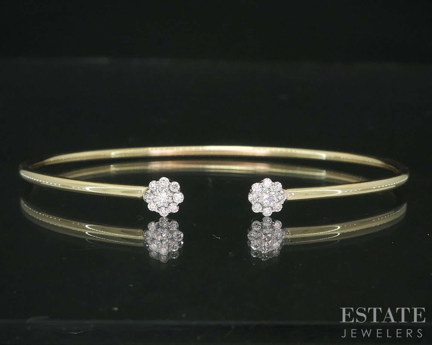 14k Yellow Gold Lab Created .26ctw Diamond Flex Flower Cuff Bracelet 3.6g i18910