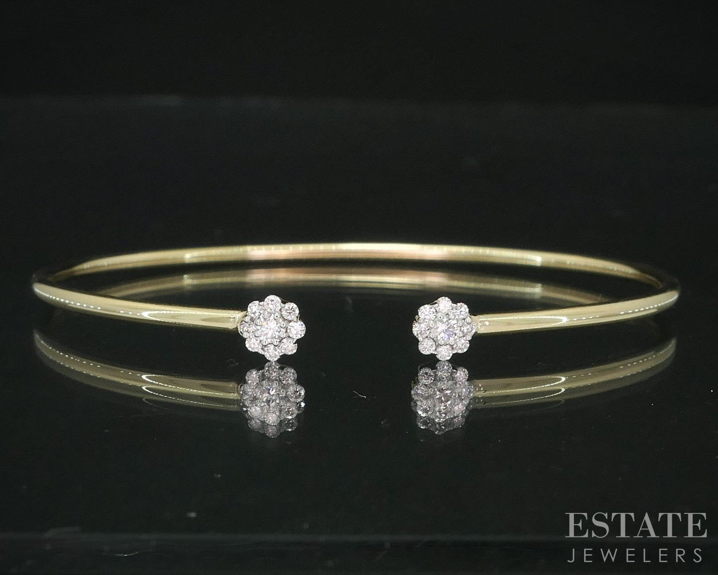 14k Yellow Gold Lab Created .26ctw Diamond Flex Flower Cuff Bracelet 3.6g i18910