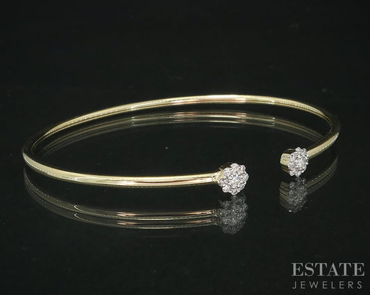 14k Yellow Gold Lab Created .26ctw Diamond Flex Flower Cuff Bracelet 3.6g i18910
