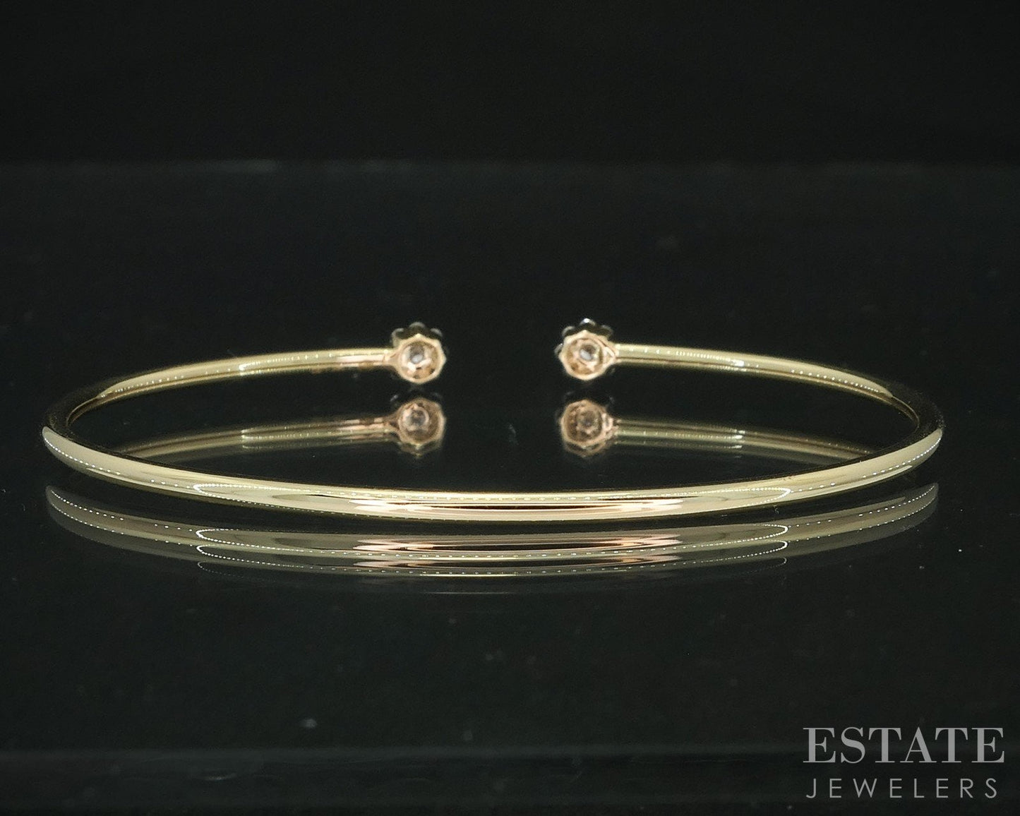 14k Yellow Gold Lab Created .26ctw Diamond Flex Flower Cuff Bracelet 3.6g i18910