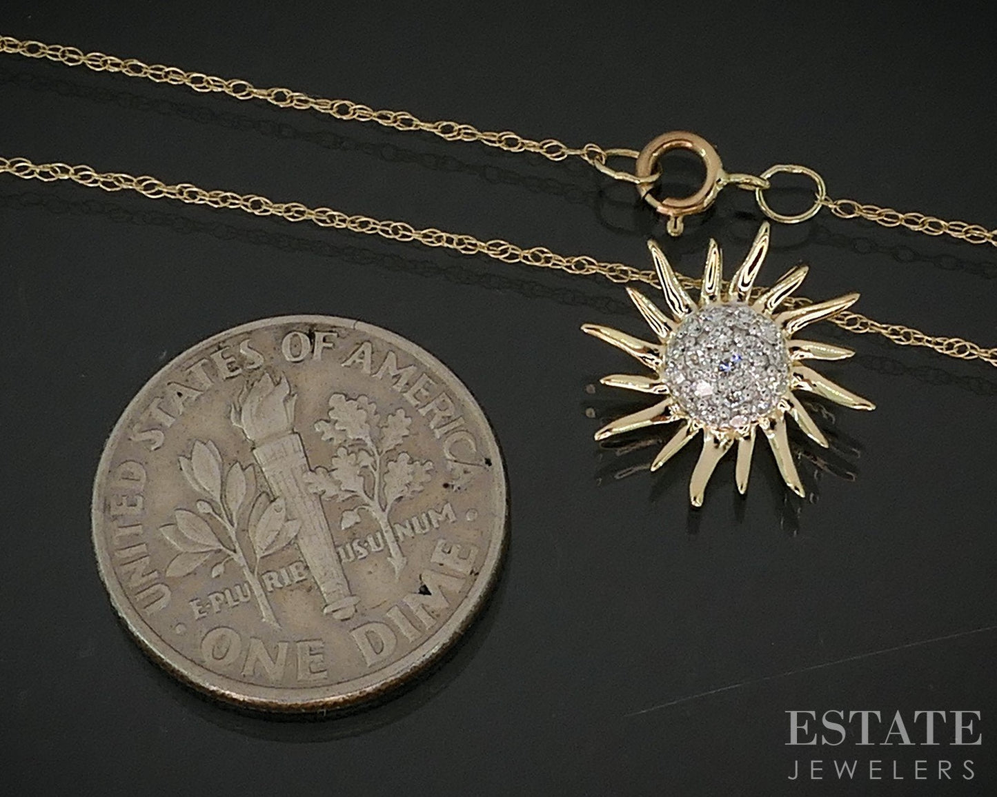 14k Yellow Gold Lab Created Diamond Sunshine Ladies Necklace 0.8g 18"L i18896