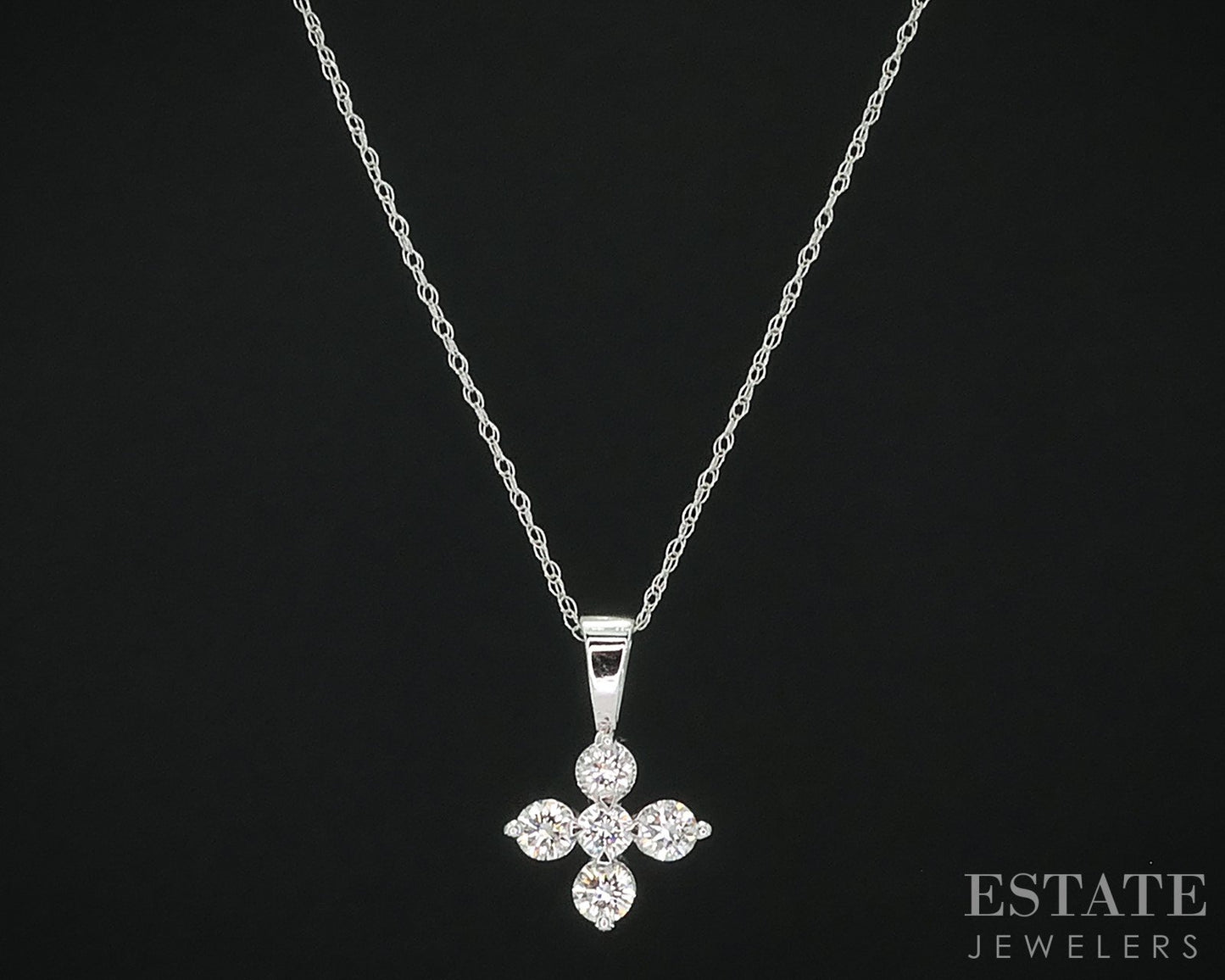 14k White Gold Lab Created .51ctw Diamond Flower Ladies Necklace 1g 18"L i18918