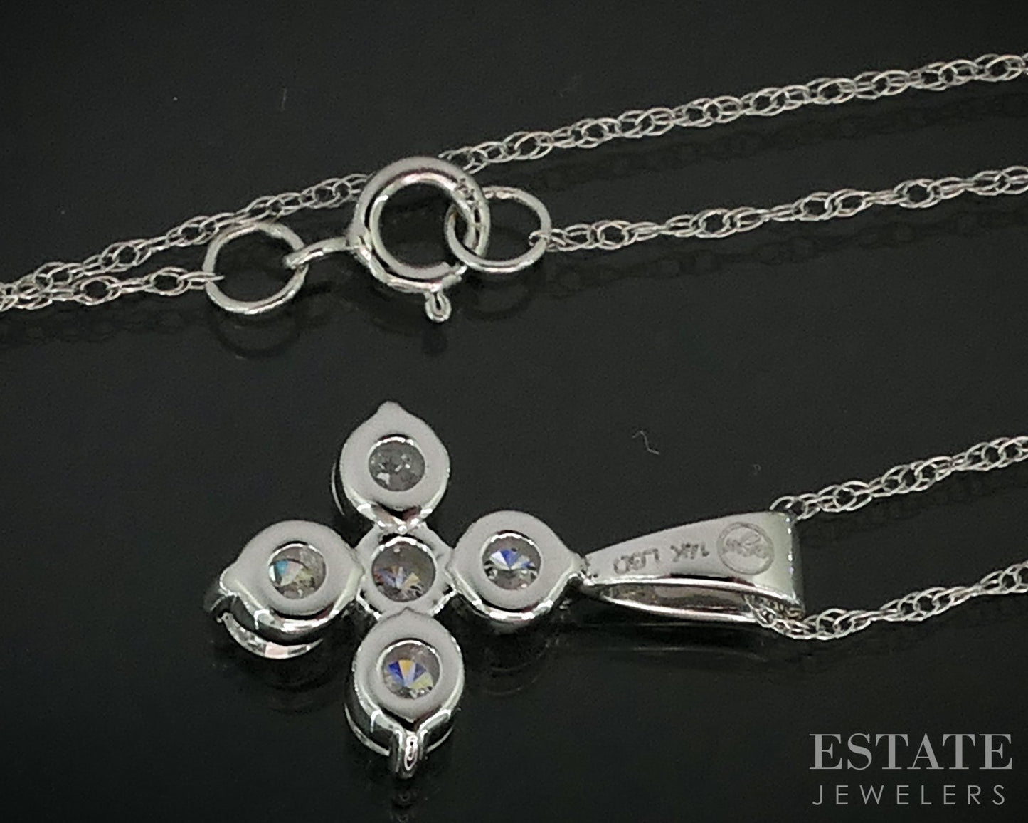 14k White Gold Lab Created .51ctw Diamond Flower Ladies Necklace 1g 18"L i18918