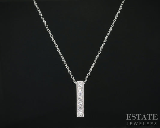 10k White Gold Lab Created .10ctw Diamond Bar Ladies Necklace 0.6g 18"L i18921