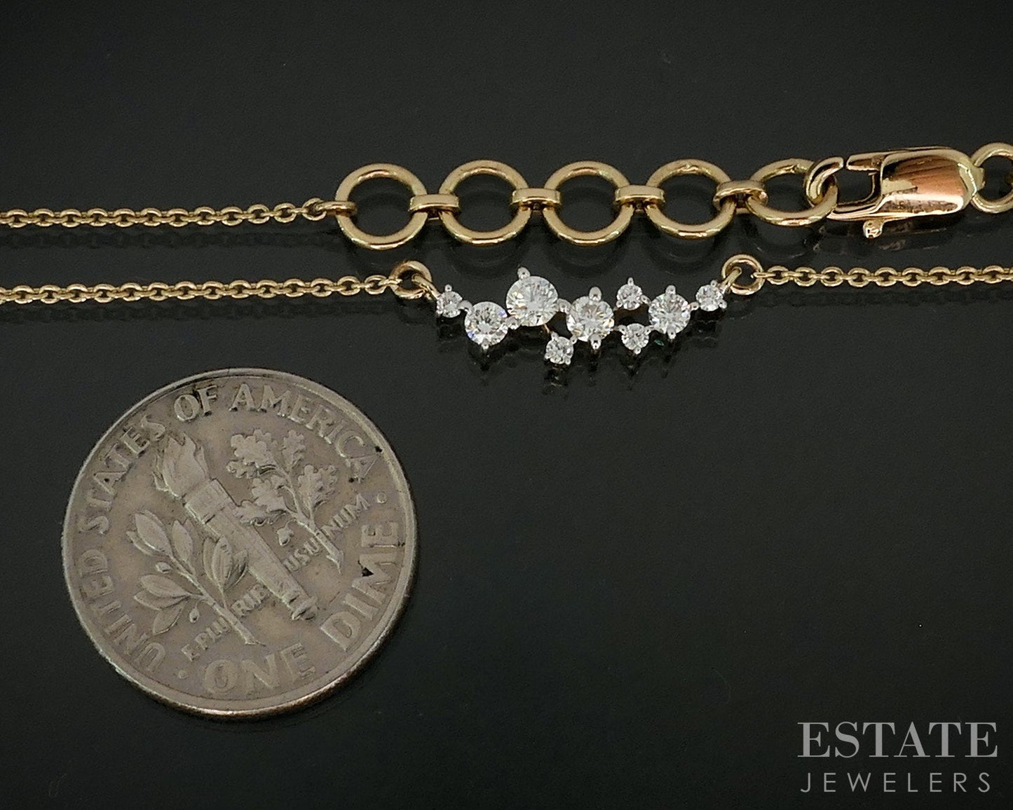 14k Yellow Gold Lab Created Diamond Celestial Ladies Necklace 2.7g 18"L i18908