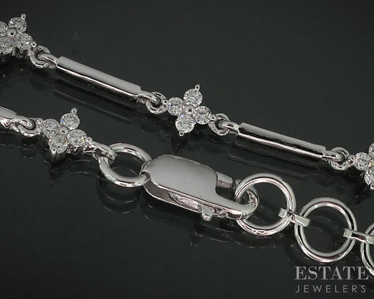 14k White Gold Lab Created .56ctw Diamond Flower Station Bracelet 4.7g i18903