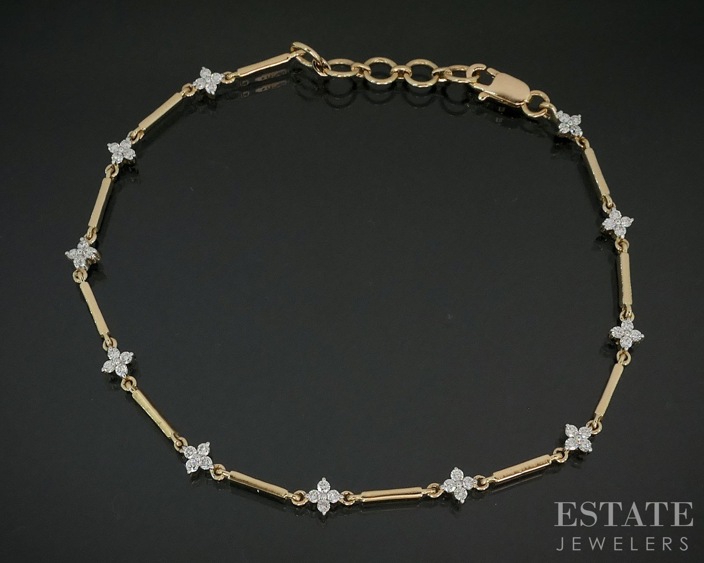 14k Yellow Gold Lab Created .56ctw Diamond Flower Station Bracelet 4.7g i18902