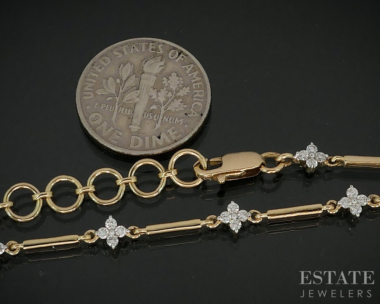 14k Yellow Gold Lab Created .56ctw Diamond Flower Station Bracelet 4.7g i18902