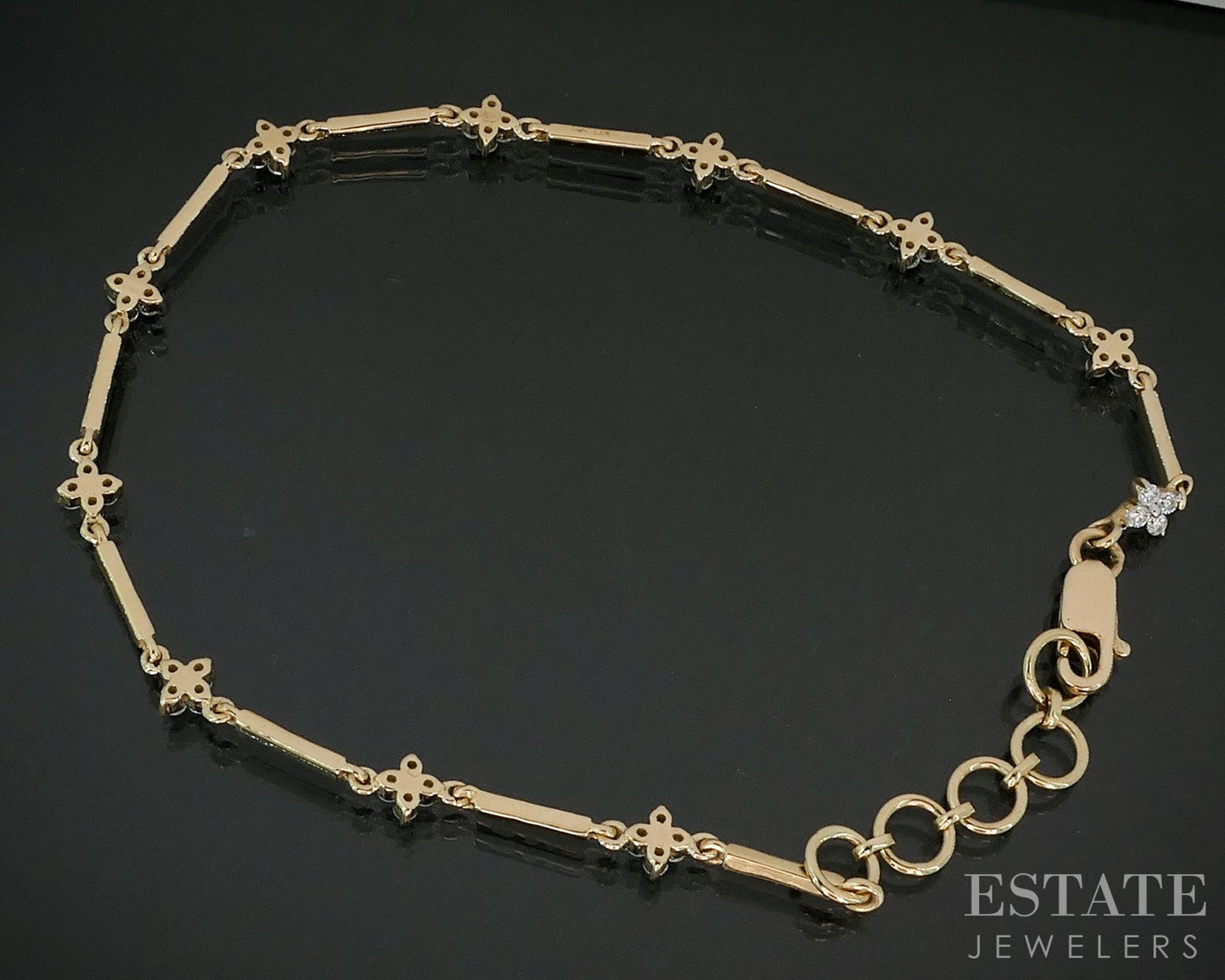 14k Yellow Gold Lab Created .56ctw Diamond Flower Station Bracelet 4.7g i18902