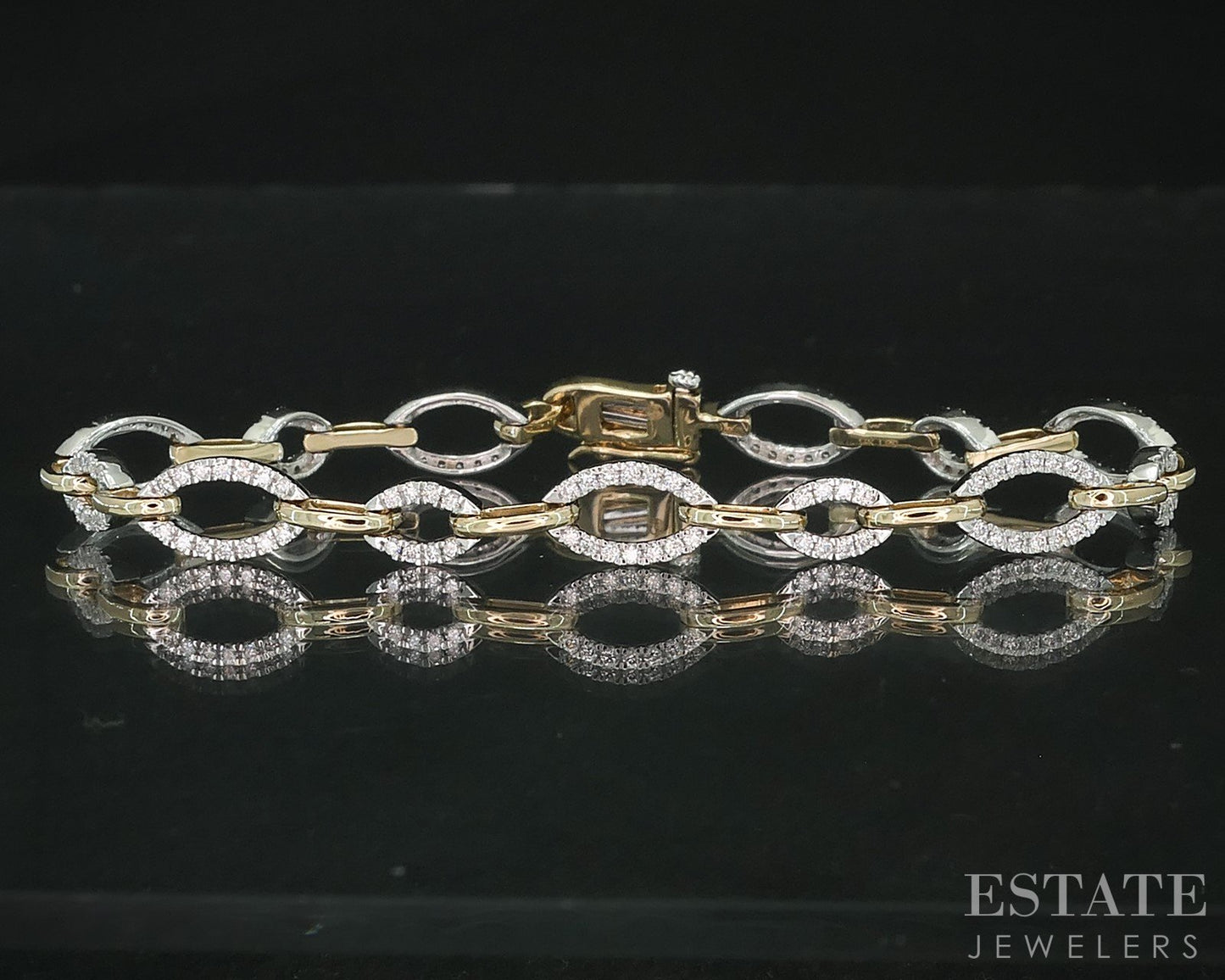 14k Two Tone Gold Lab Created .94ctw Diamond Oval Tennis Bracelet 9g i18899
