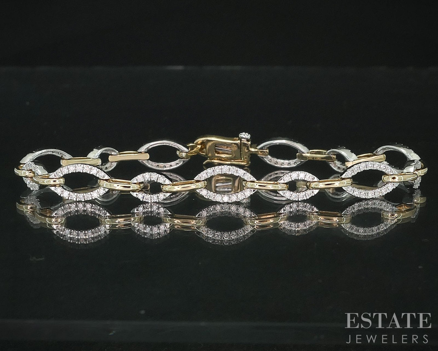 14k Two Tone Gold Lab Created .94ctw Diamond Oval Tennis Bracelet 9g i18899