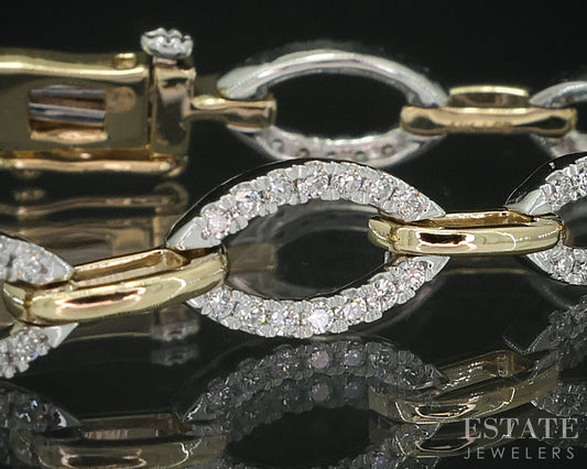 14k Two Tone Gold Lab Created .94ctw Diamond Oval Tennis Bracelet 9g i18899