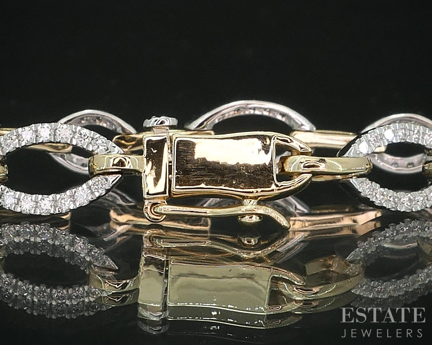14k Two Tone Gold Lab Created .94ctw Diamond Oval Tennis Bracelet 9g i18899