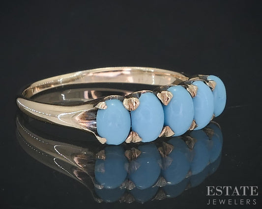 Antique Victorian 10k Yellow Gold Natural Turquoise Ladies Band Ring 1.9g i19089