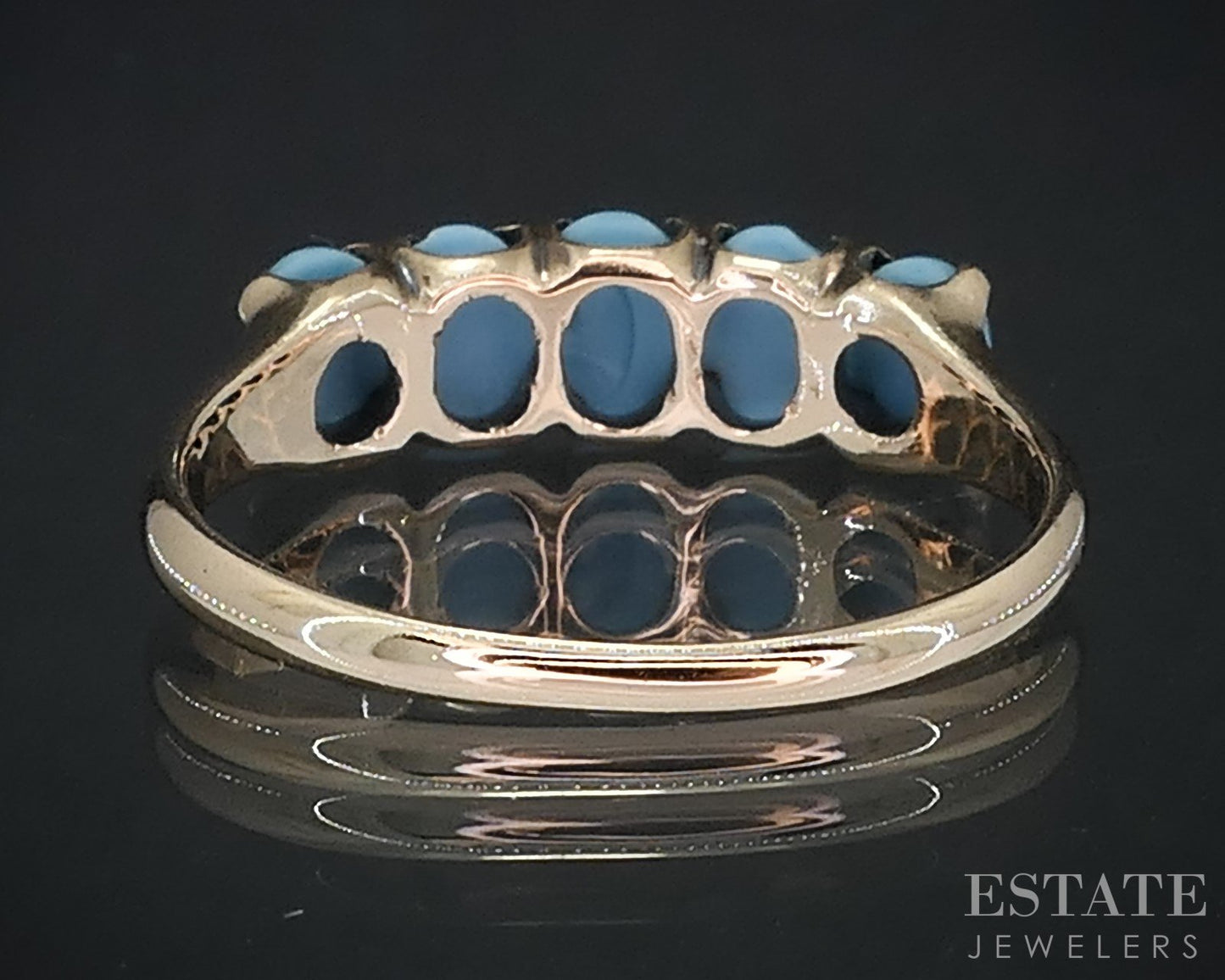 Antique Victorian 10k Yellow Gold Natural Turquoise Ladies Band Ring 1.9g i19089