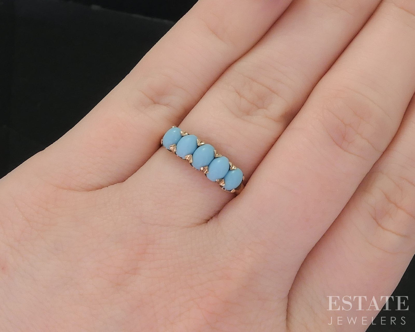 Antique Victorian 10k Yellow Gold Natural Turquoise Ladies Band Ring 1.9g i19089