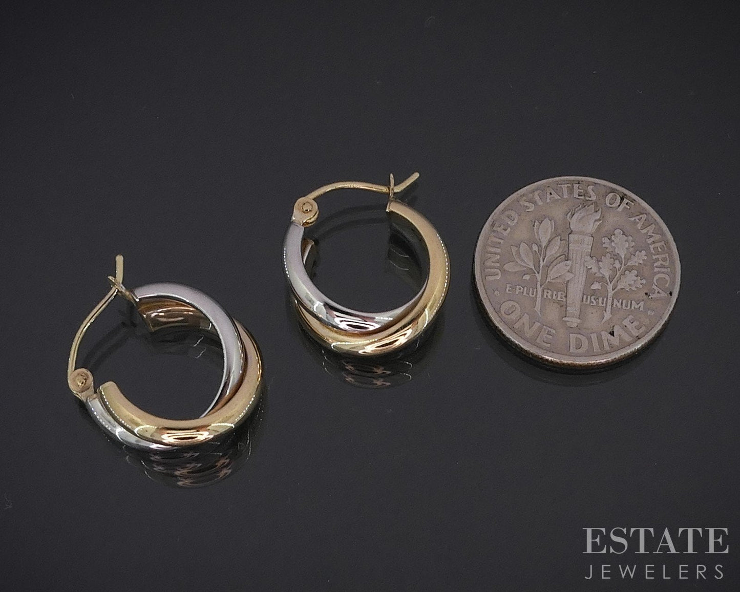 10k Yellow & White Gold Crossover Hoop Ladies Earrings 1.5g i19059