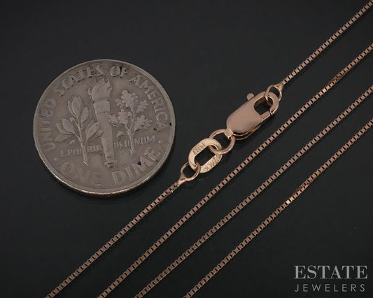 14k Rose Gold 0.5mm Baby Box Chain Link Ladies Necklace 1.4g 20"L i19062