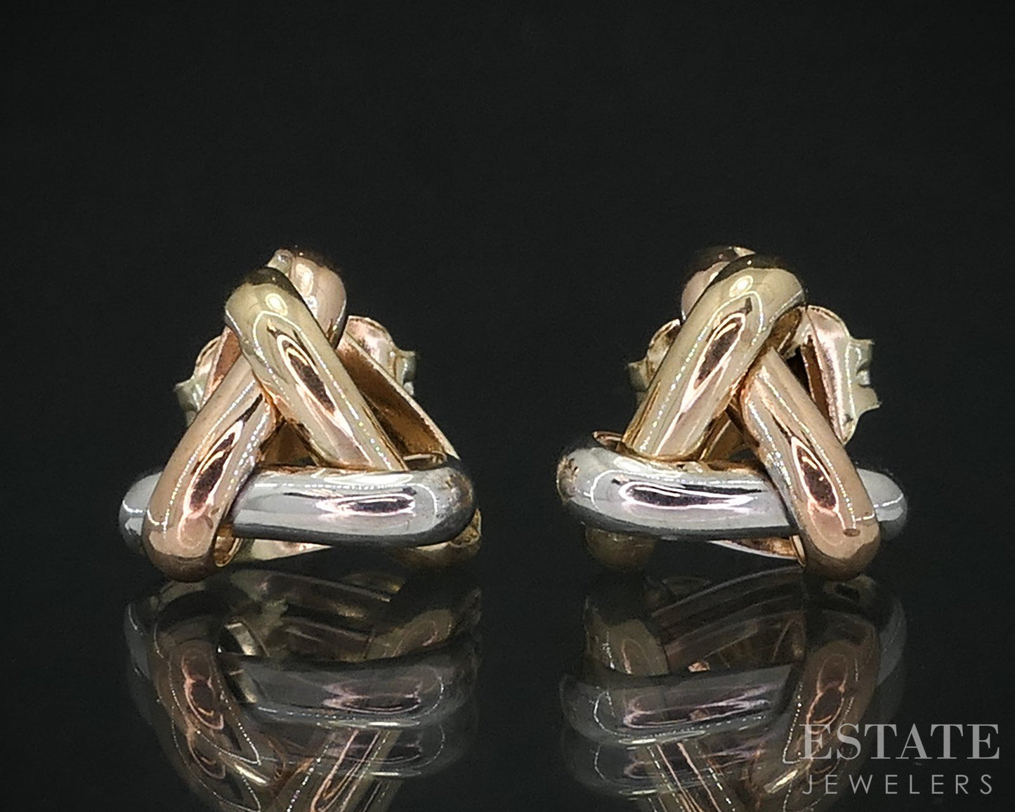 14k Tri Colored Gold Love Knot Ladies Stud Earrings 1.2g i19065