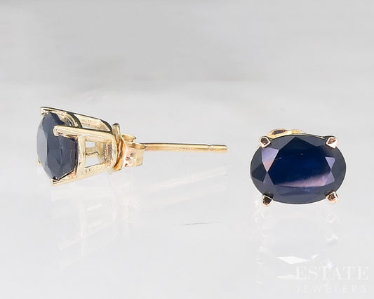 14k Yellow Gold Oval Natural Blue Sapphire Stud Earrings i19053b