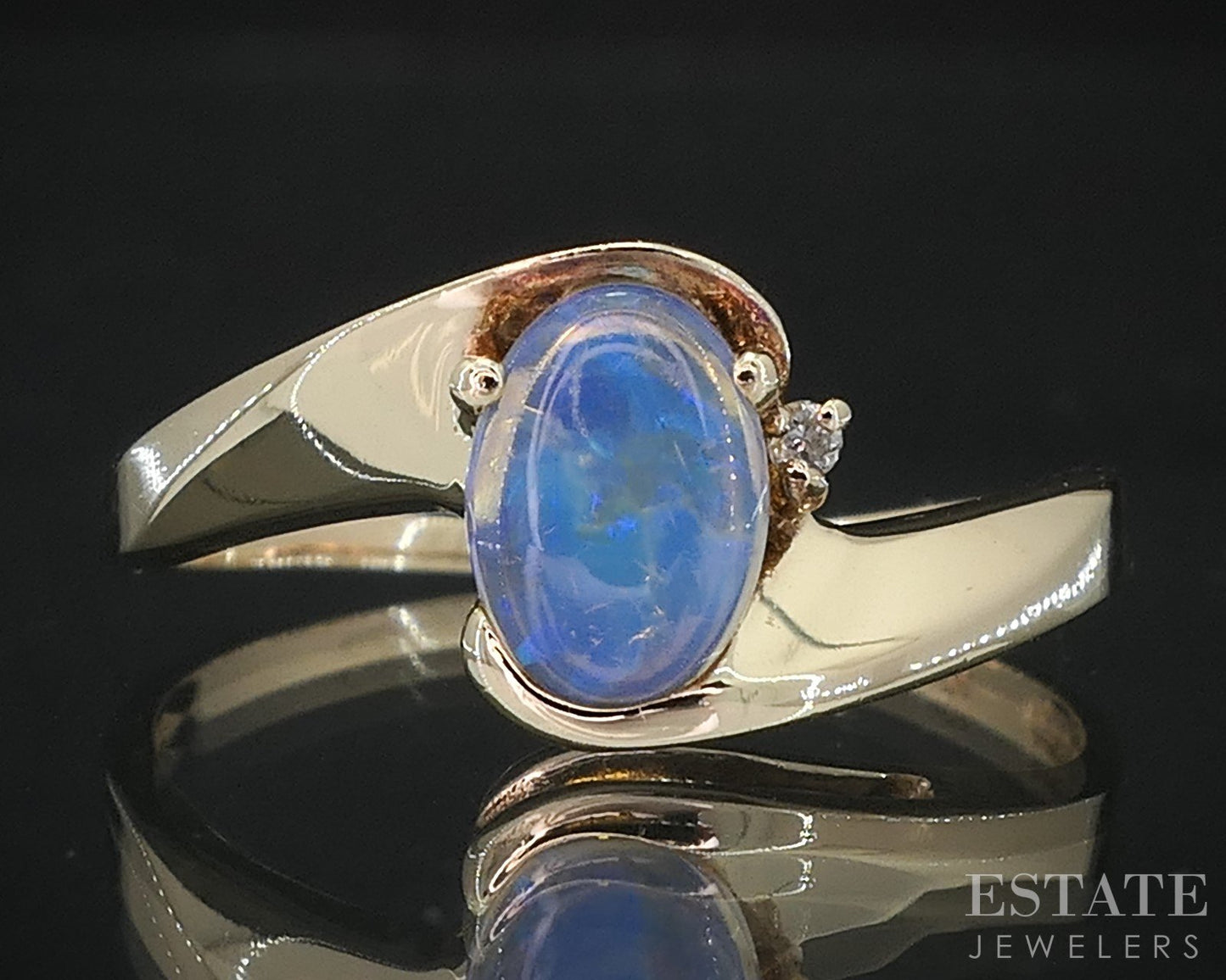 10k Yellow Gold Natural Opal & Diamond Bypass Ladies Ring 1.6g i19048b