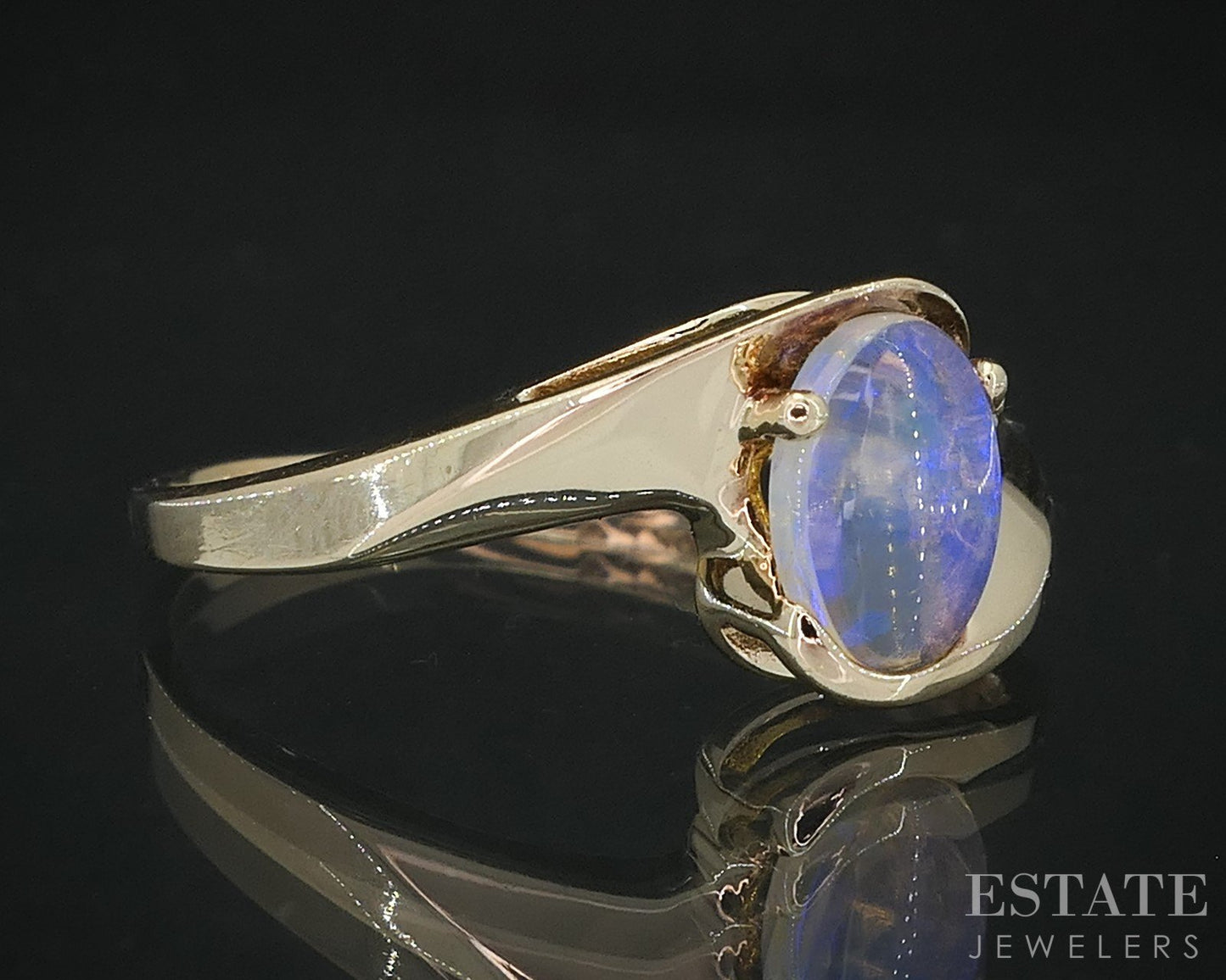 10k Yellow Gold Natural Opal & Diamond Bypass Ladies Ring 1.6g i19048b