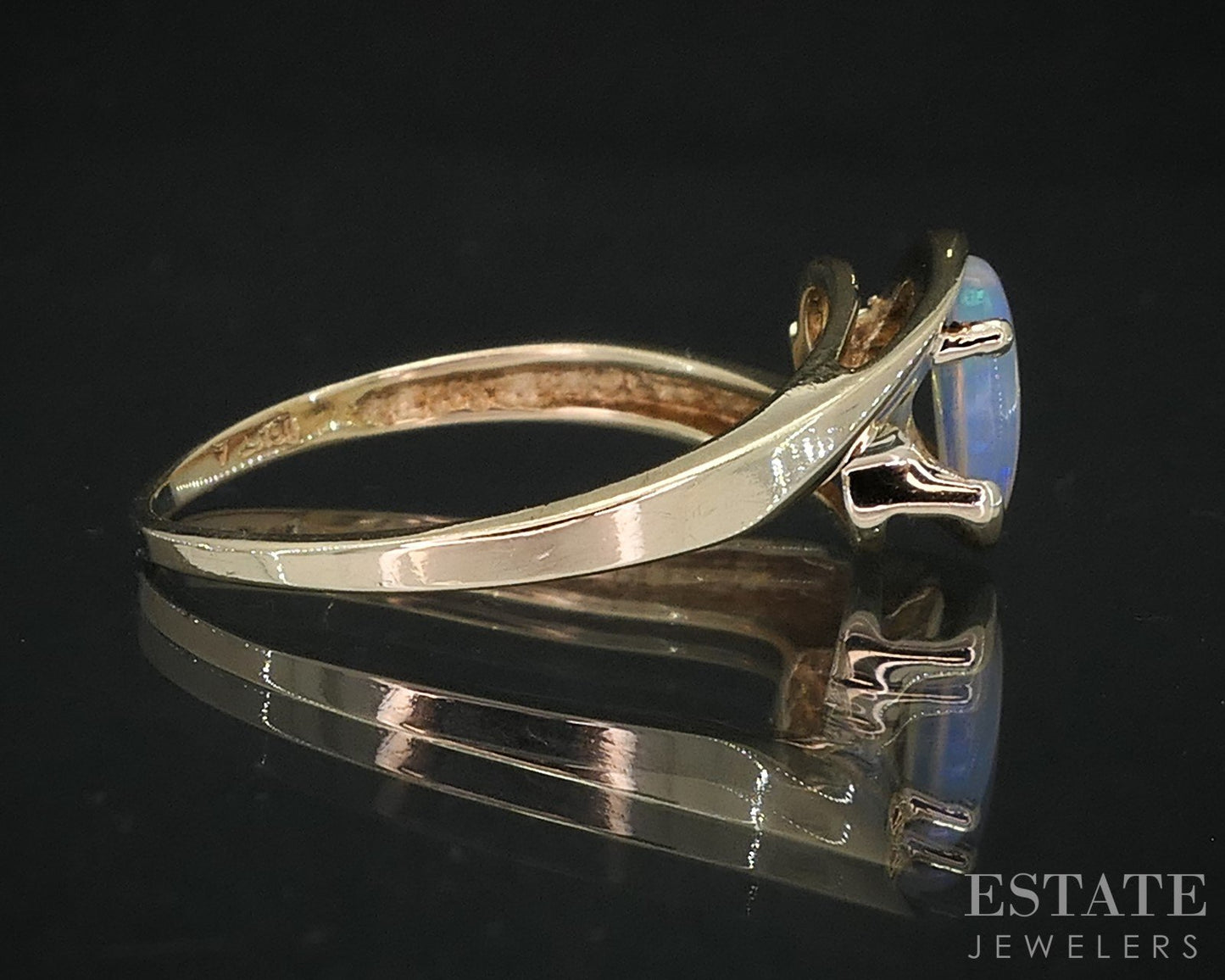 10k Yellow Gold Natural Opal & Diamond Bypass Ladies Ring 1.6g i19048b