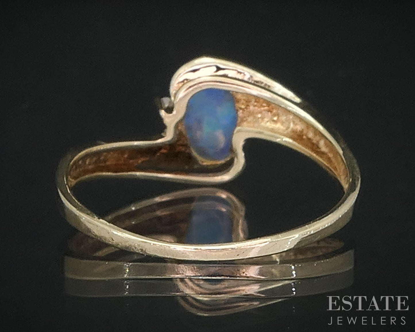 10k Yellow Gold Natural Opal & Diamond Bypass Ladies Ring 1.6g i19048b