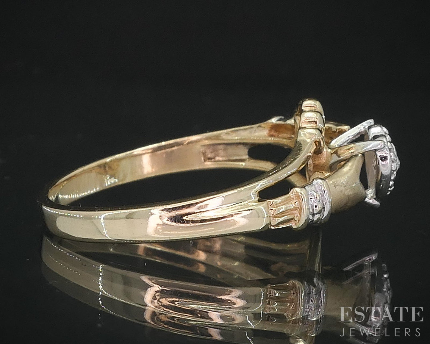 Vintage 10k Yellow Gold Natural Diamond Irish Claddagh Ladies Ring 2.6g i19046b