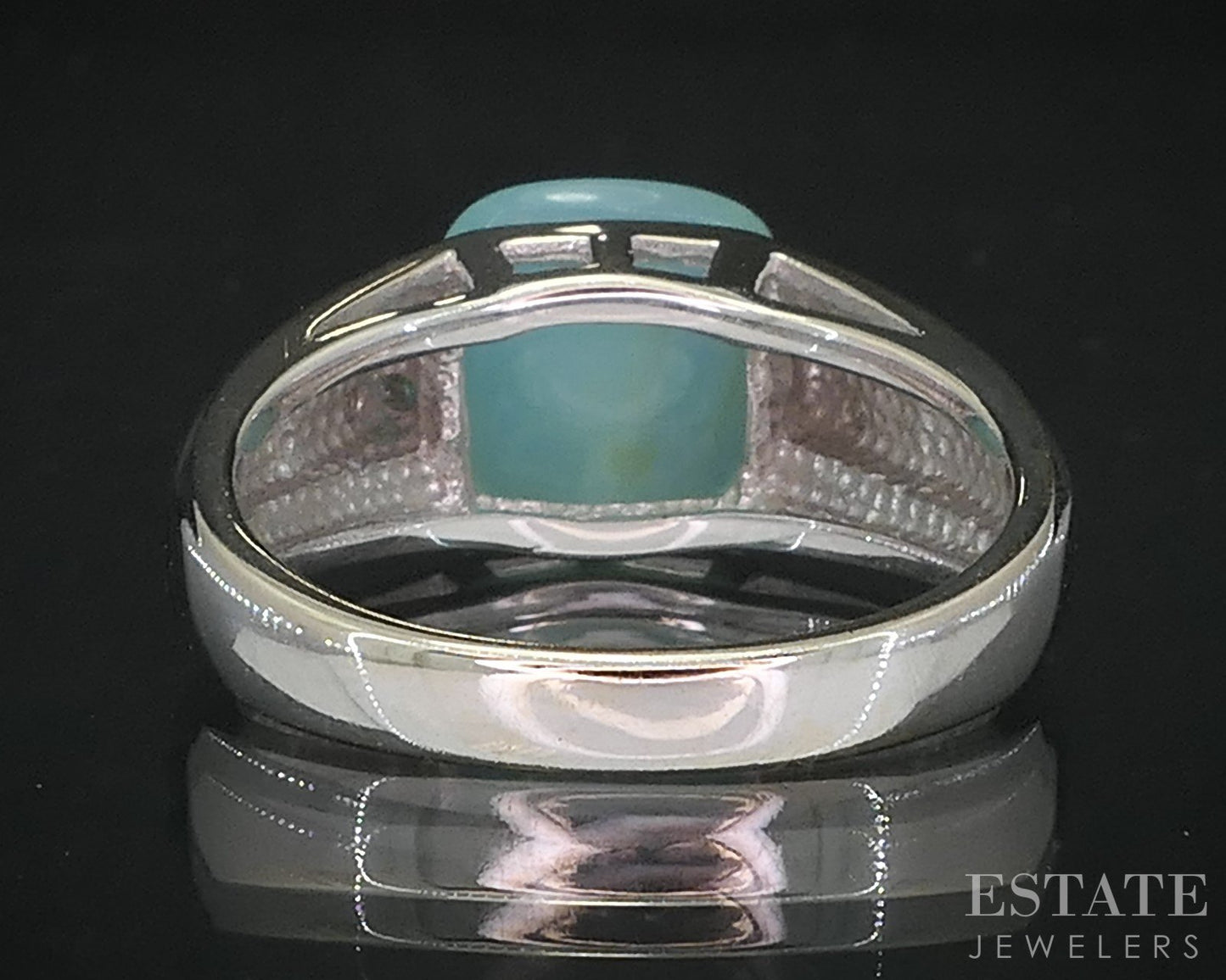 14k White Gold EFFY Cabochon Natural Blue Chalcedony & Diamond Ring 4.6g i19038b