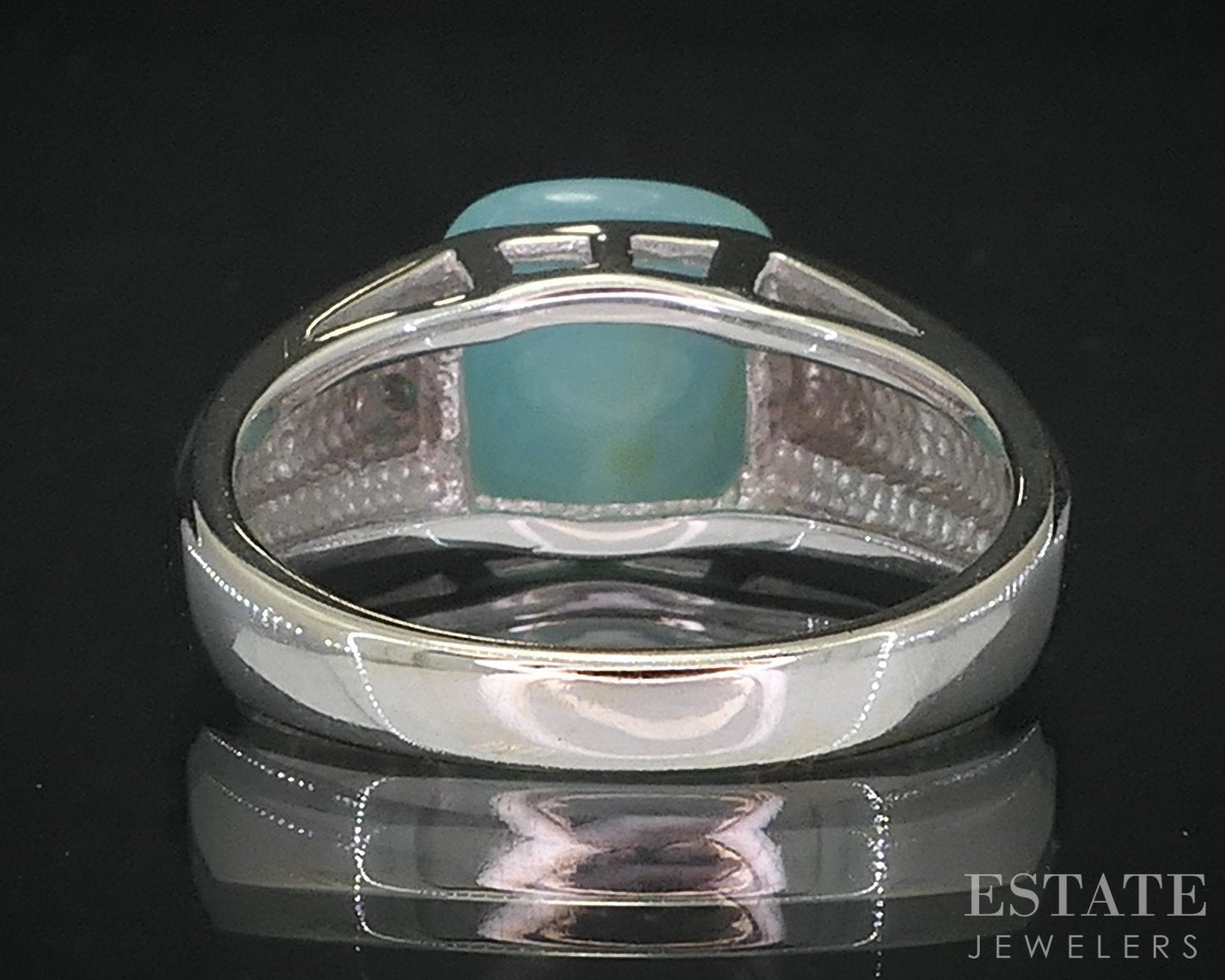 14k White Gold EFFY Cabochon Natural Blue Chalcedony & Diamond Ring 4.6g i19038b