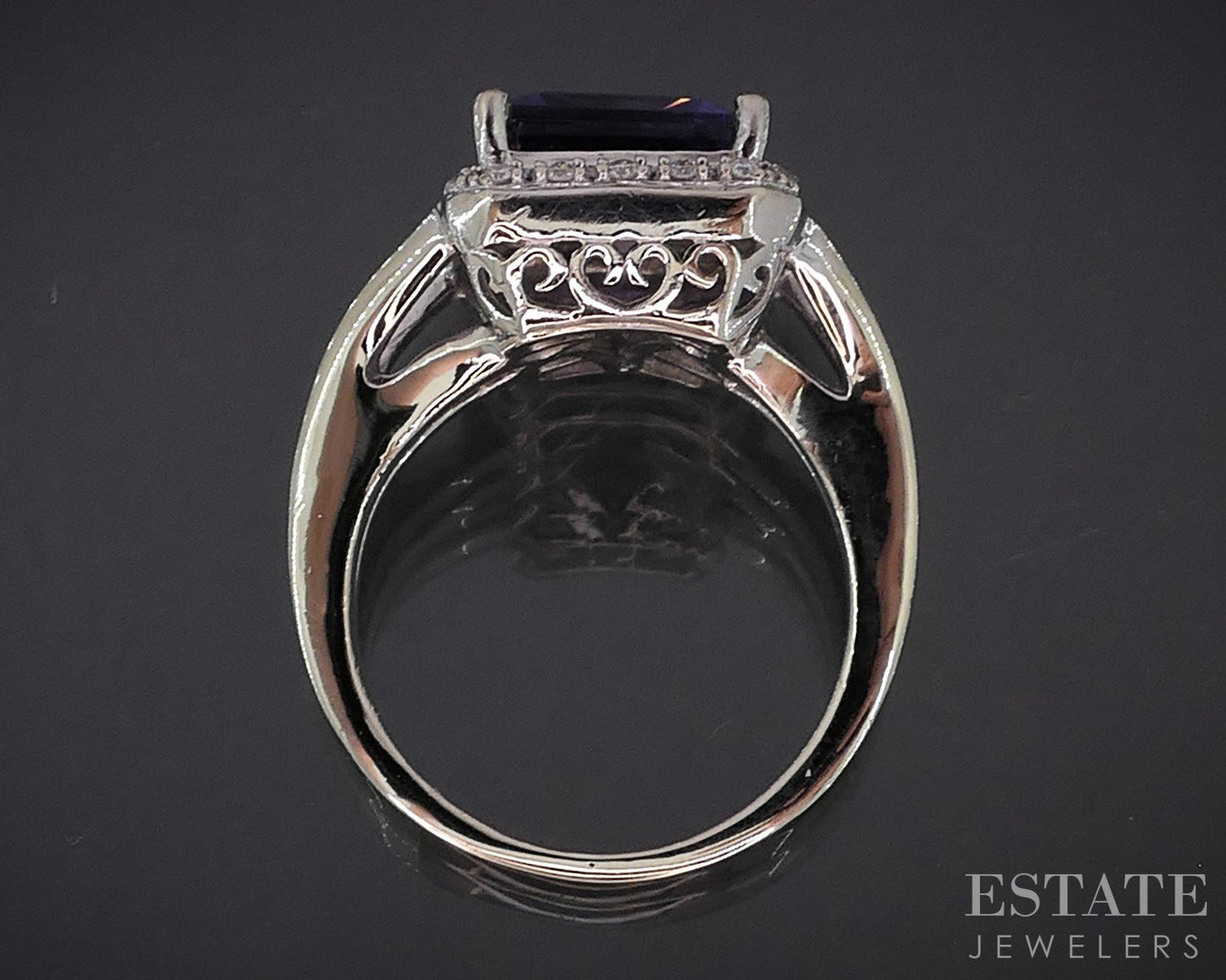14k White Gold Emerald Natural Amethyst & Diamond Ladies Halo Ring 6.1g i19047b