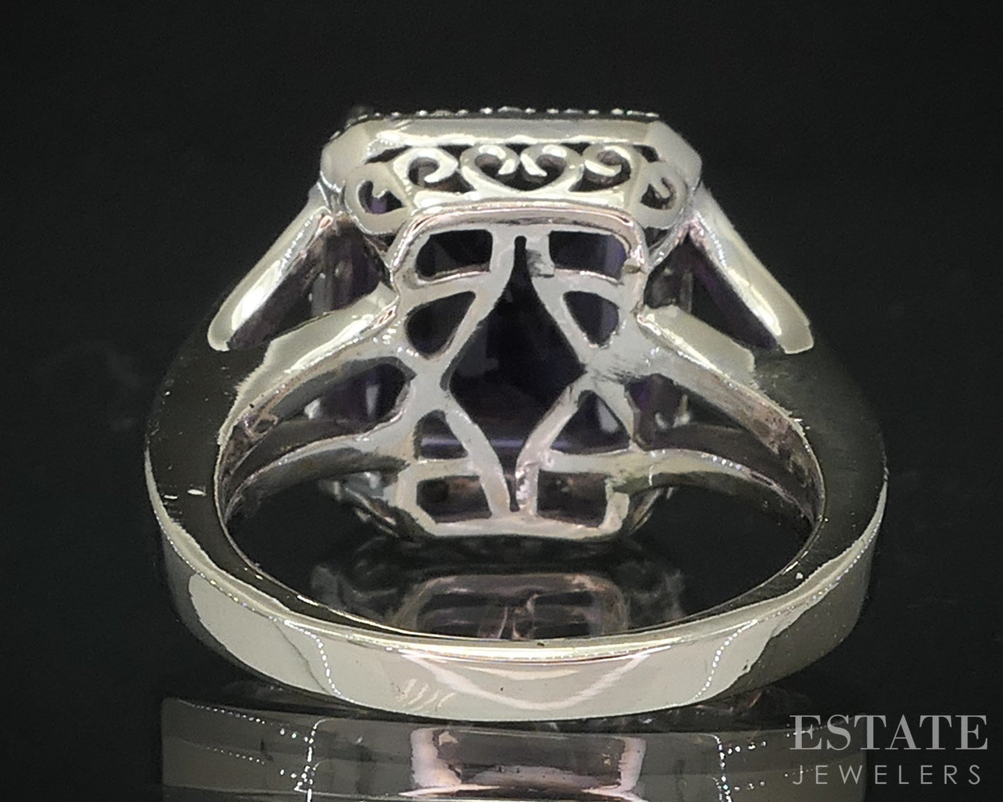 14k White Gold Emerald Natural Amethyst & Diamond Ladies Halo Ring 6.1g i19047b