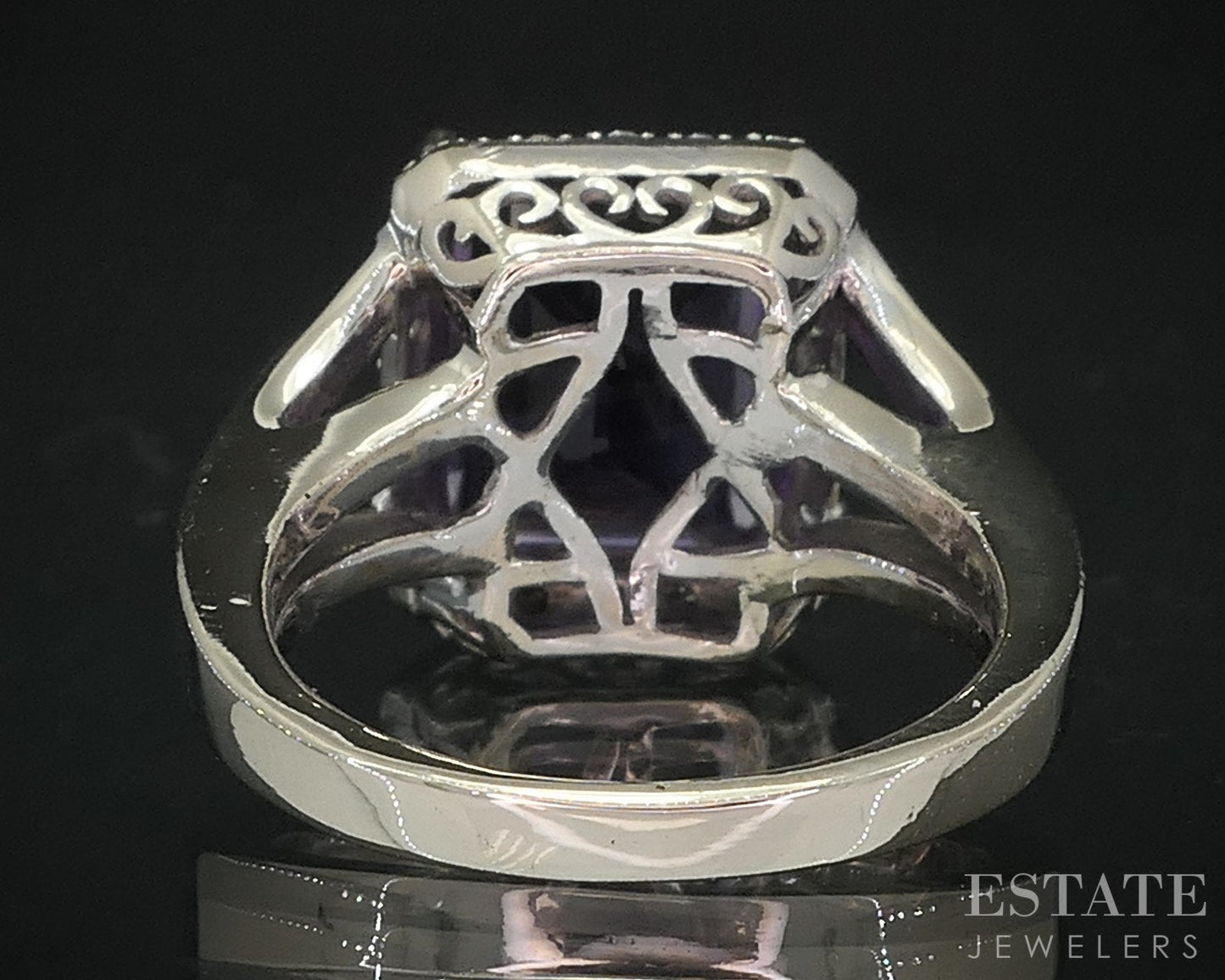 14k White Gold Emerald Natural Amethyst & Diamond Ladies Halo Ring 6.1g i19047b