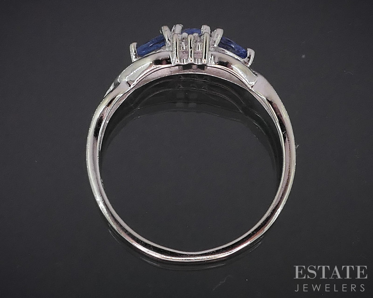 10k White Gold Natural Tanzanite & Diamond Ladies Band Ring 1.8g i19044b