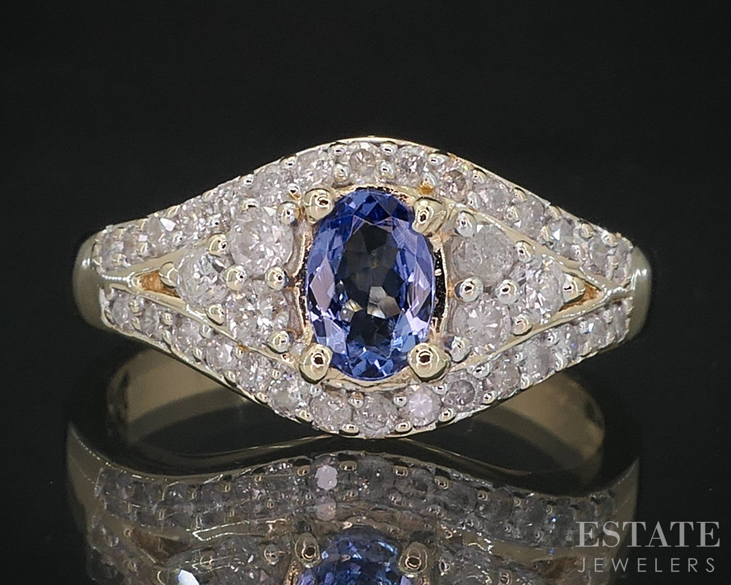 14k Yellow Gold Natural Tanzanite & Diamond Ladies Band Ring 4.2g i19042b