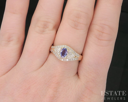 14k Yellow Gold Natural Tanzanite & Diamond Ladies Band Ring 4.2g i19042b