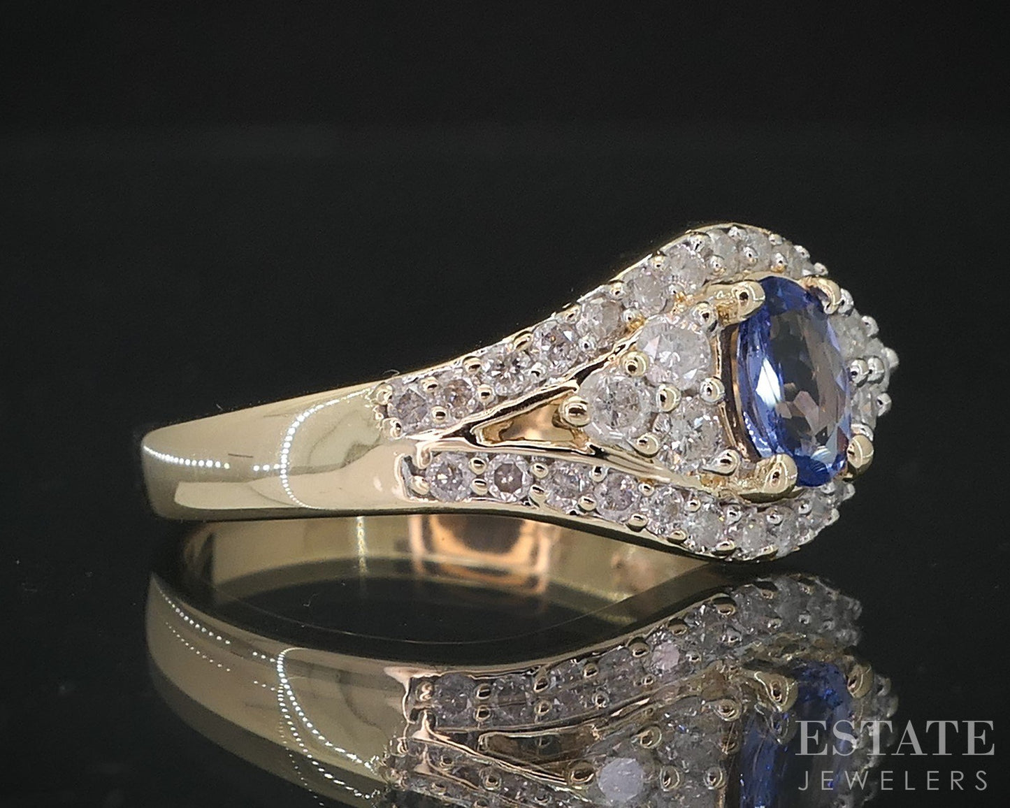 14k Yellow Gold Natural Tanzanite & Diamond Ladies Band Ring 4.2g i19042b