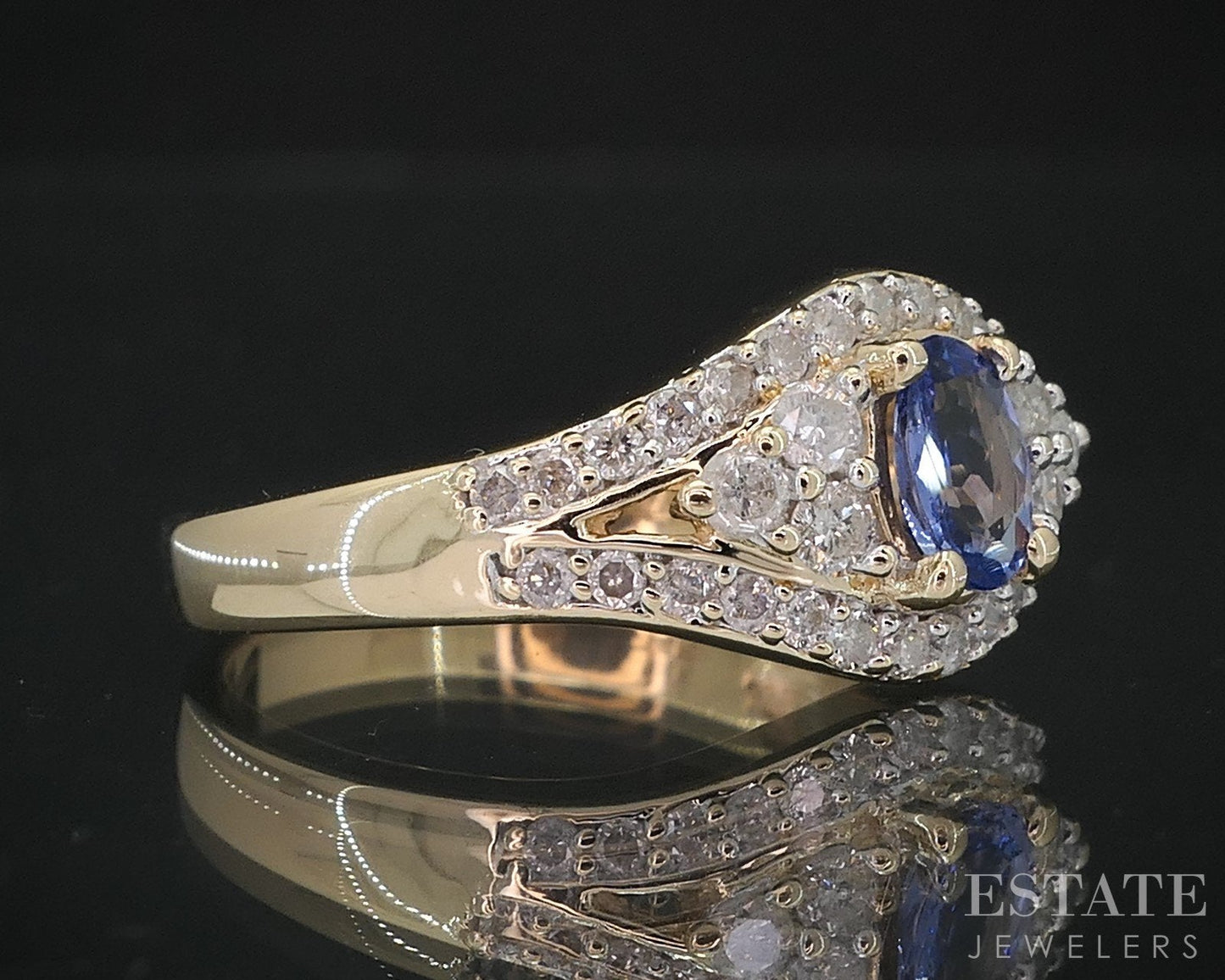14k Yellow Gold Natural Tanzanite & Diamond Ladies Band Ring 4.2g i19042b