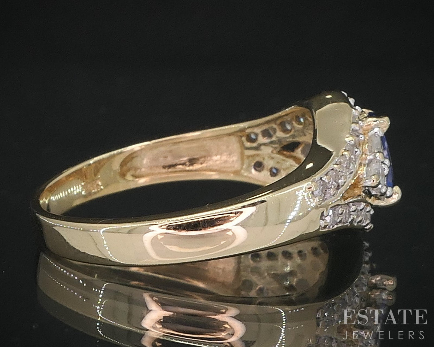 14k Yellow Gold Natural Tanzanite & Diamond Ladies Band Ring 4.2g i19042b