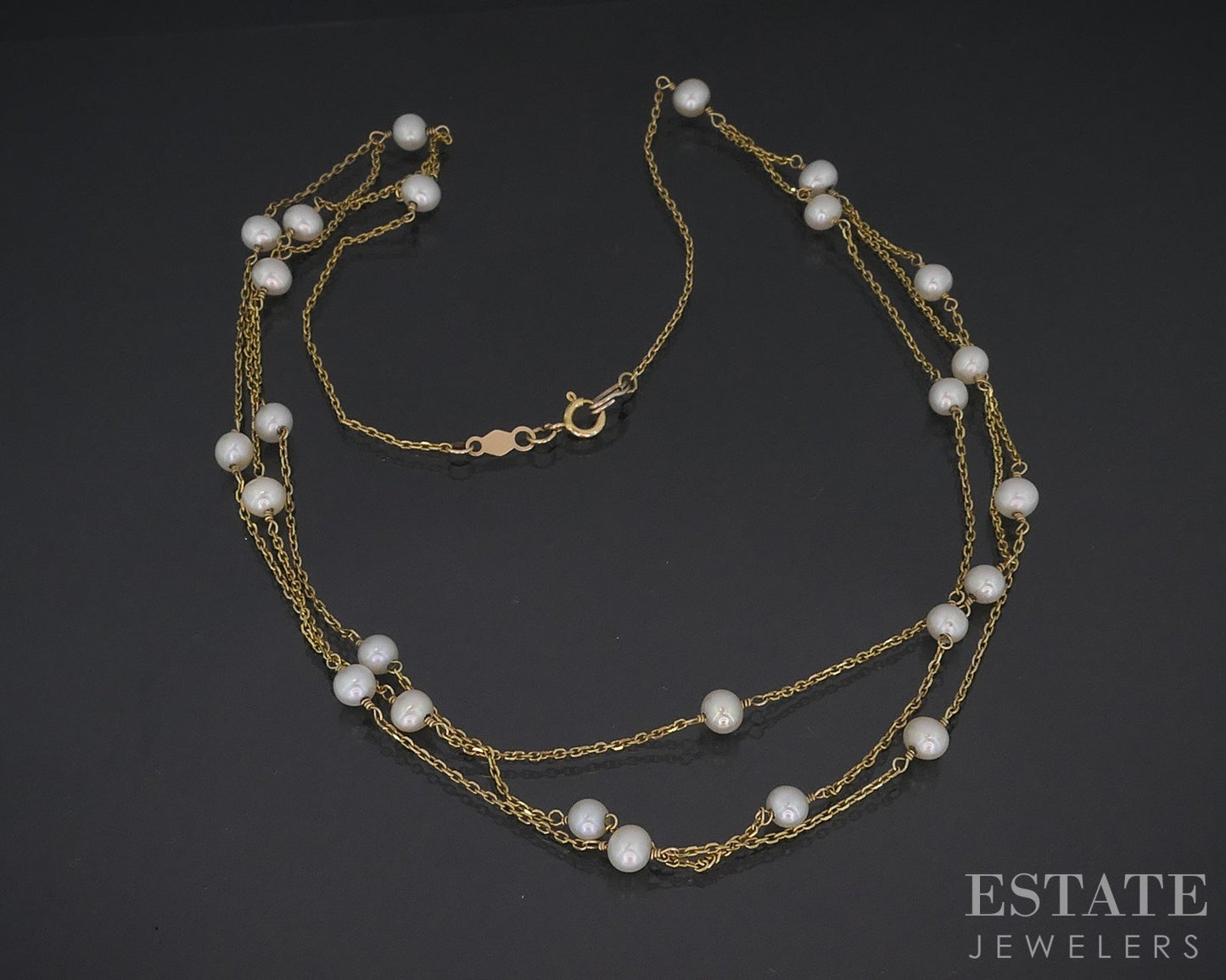 14k Yellow Gold 4.5mm Cultured Pearl Layered Collar Necklace 5.3g 16"L i19037b