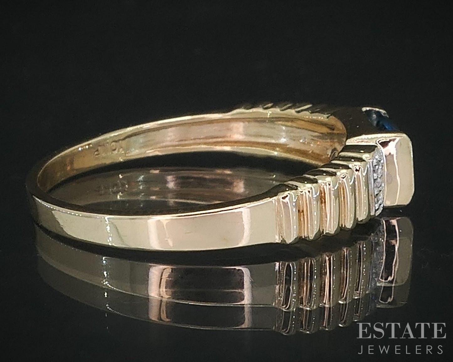 10k Yellow Gold Natural Blue Topaz & Diamond Ladies Band Ring 1.8g i19011b