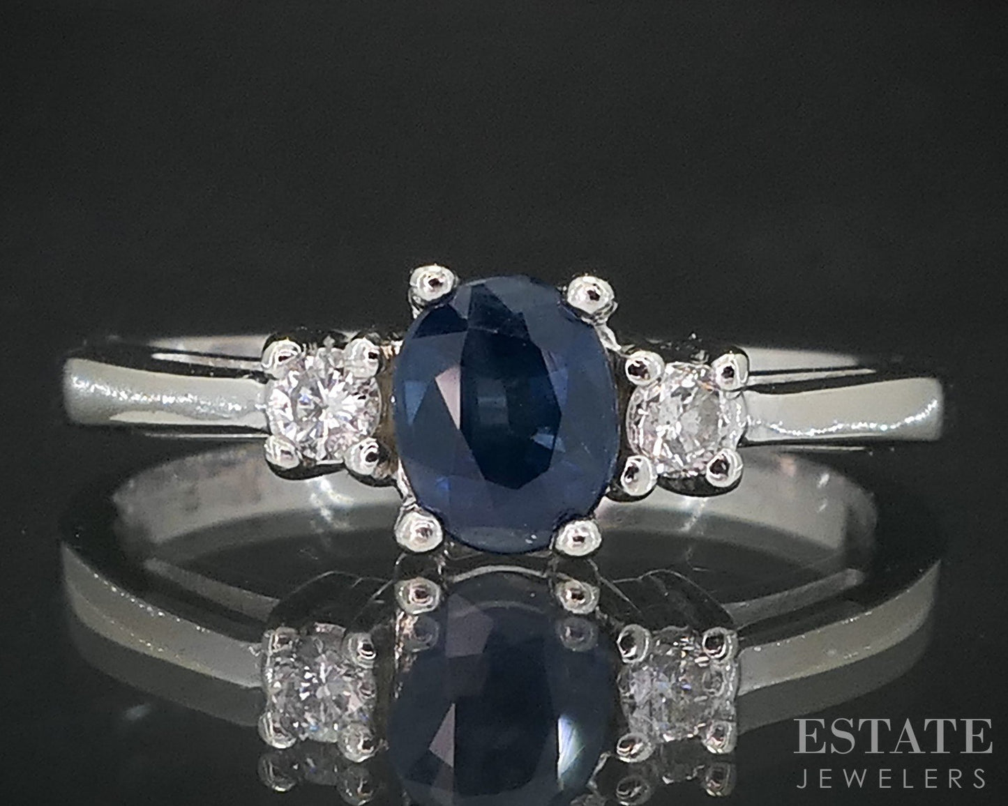 14k White Gold Natural Blue Sapphire & Diamond Ladies Ring 2.1g i19012b