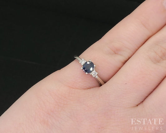 14k White Gold Natural Blue Sapphire & Diamond Ladies Ring 2.1g i19012b