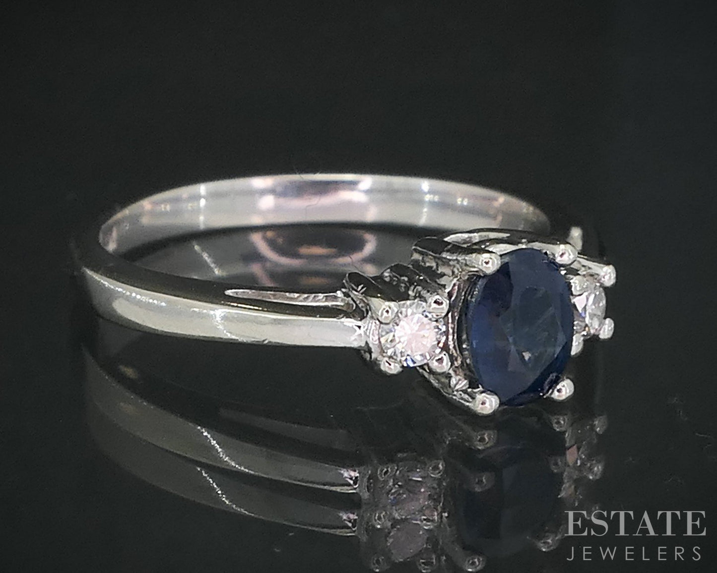 14k White Gold Natural Blue Sapphire & Diamond Ladies Ring 2.1g i19012b