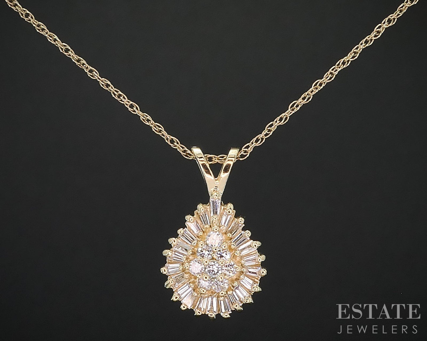14k Yellow Gold .40ctw Diamond Cluster Teardrop Necklace 3.8g 24"L i19013b