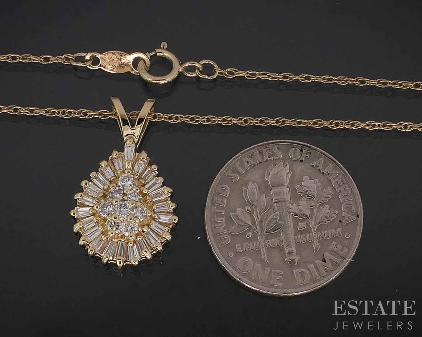 14k Yellow Gold .40ctw Diamond Cluster Teardrop Necklace 3.8g 24"L i19013b