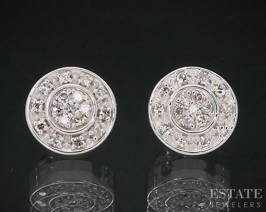 14k White Gold Natural .40ctw Diamond Cluster Button Stud Earrings 5.5g i19018b