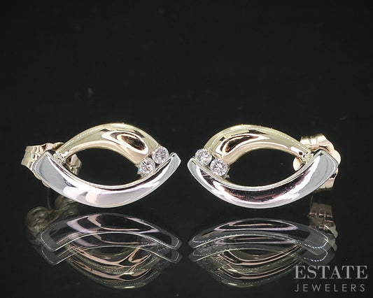 14k Yellow & White Gold Natural .10ctw Diamond Drop Earrings 2.9g i19023b