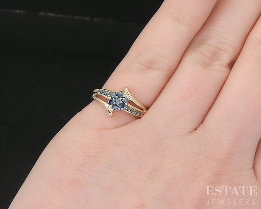 14k Yellow Gold Natural .25ctw Blue Diamond Cluster Bypass Ring 2.4g i19015b